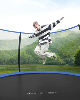 Produktbild von SONGMICS trampolína Ø 427 cm, zahradní trampolína pro děti s bezpečnostní sítí, 180 cm vysoké zahnuté tyče, kryt hran, žebřík, ocelový rám