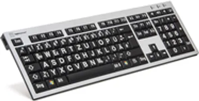 Zdjęcie produktu dla Logickeyboard XLPrint - pełnowymiarowa (100%) - przewodowa - USB - QWERTZ - aluminiowa - czarna