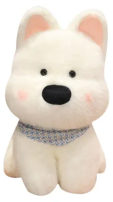Obrázek produktu pro Plyšový maskot plyšový pes s modrým závěsem bílý 33 cm