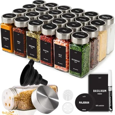 Image de Pots à épices - Set de 24 - Verre avec couvercle à visser - Avec étiquettes et craie