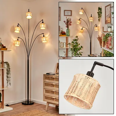Produktbild von Dello Stehlampe aus Metall/Rattan in Schwarz/Messing gebürstet/Natur