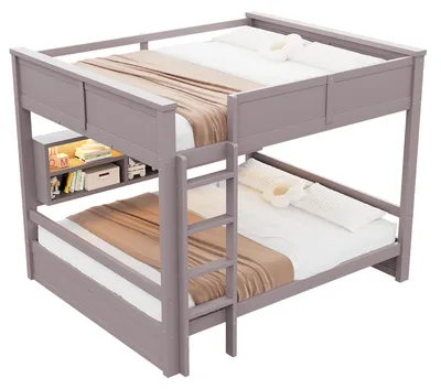 Produktbild von Merax 160x200cm Etagenbett, mit 6 Stauraumschränken, LED-Licht, Massivholz, Kinderbett, Stockbett, Jugendbett, Braun
