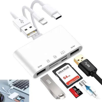 Produktbild von 5-in-1 USB-C/USB-A Kartenleser & OTG-Adapter – Für SD/Micro-SD-Karten, Mobiltelefone & weitere Geräte