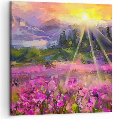 Produktbild von Bild auf Leinwand - Leinwandbild - Berge Blumen Blumen - 50x50cm - Wand Bild - Wanddeko - Wandbilder - Leinwanddruck - Bilder - Kunstdruck - Wanddekoration - Leinwand bilder - Wandkunst - AC50x50-4029