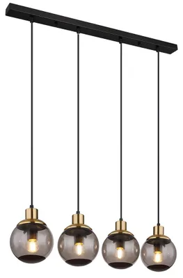 Produktbild von Pendelleuchte, Metall, Schwarz-matt, Glas, 4-Flammig