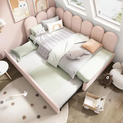 Productafbeelding van Polsterdagbed 90x200, multifunctioneel bed/slaapbank, uitschuifbaar bed 90x190, lattenbodem, fluweel, zonder matras. Roze