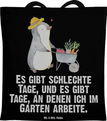Produktbild von Mr. & Mrs. Panda Shopping Tasche Pinguin Gartenarbeit - Schwarz - Geschenk, Urban Gardening, festival, umhängebeutel, Gartenpflege, Schultasche, Laptoptasche, Tote Bag