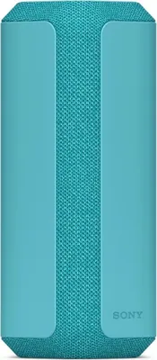 A blue Sony Bluetooth speaker is shown from the front against a white background.