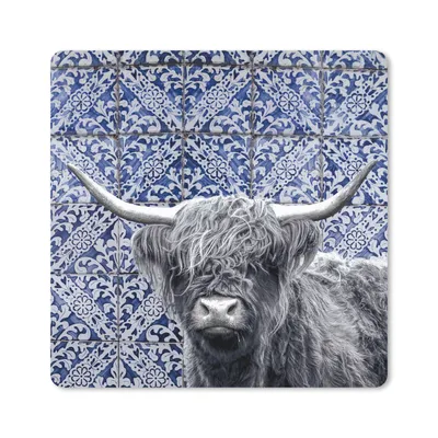 Produktbild von MuchoWow® Mauspad Mousepad Schottischer Highlander - Delfter Blau - Schwarz - Weiß 30x30 cm - Mousepads - Maus Mat - Pad - Mausunterlage - Gaming
