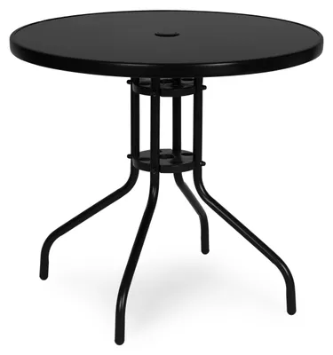 Image de Table de jardin ronde de 80 cm, en verre trempé, avec trou pour parasol, noire, MultiGarden