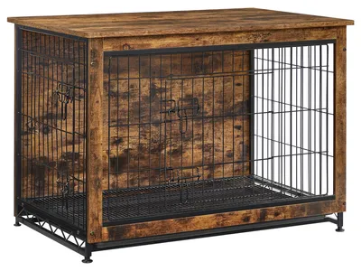 Productafbeelding van Feandrea Hondenkooi, bijzetmeubel, hondenbox, moderne hondenhut voor honden tot 32 kg, zeer stevig, hondenverblijf voor binnenshuis, met uitneembaar plateau, 2 deuren, vintagebruin, model PFC003X01 – G