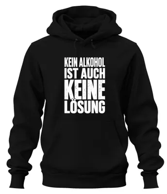 Productafbeelding van Geen alcohol is ook geen oplossing. Grappige hoodie met de tekst "Samen drinken, samen feesten". Zwart, maat XL