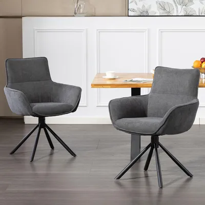 Produktbild von SUGIFT Esszimmerstühle 2er Set drehbar 360° Samt Armlehnen, Küchenstühle gepolstert ergonomisch Metallbeine, Dunkelgrau | 67x64x87 cm | 20 kg