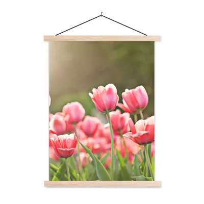 Produktbild von MuchoWow® Textilposter Tulpen - Sonne - Frühling 120x160 cm mit holzfarbenen Rahmen - Plakatkarton