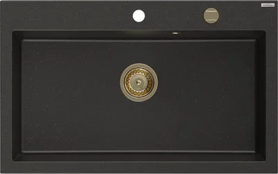 Produktbild von Mexen Elix Granitspüle 1-Becken 800 x 500 mm, Schwarz/Gold Metallic, goldener Siphon - 6527801005-75-G