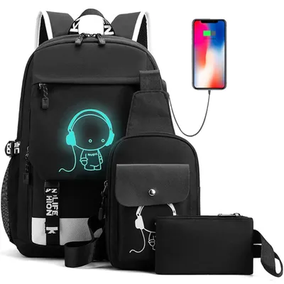 Produktbild von Schulrucksack, 3-In-1 Schulranzen, Laptop Notebook Tasche Schule Uni Rucksack, 15.6 zoll Laptoprucksack, mit Laptopfach & USB-Anschluss, für Schüler