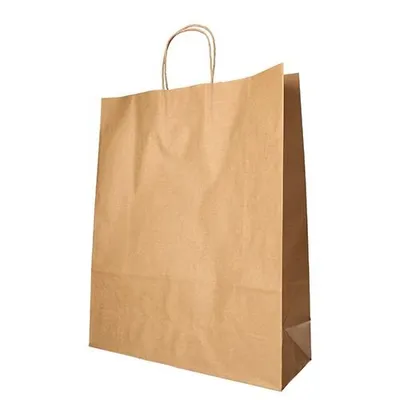 Produktbild von Tragetaschen, Papier 40 cm x 32 cm x 12 cm braun mit gedrehtem Tragegriff