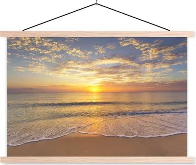 Produktbild von MuchoWow® Textilposter Strand - Sonnenuntergang - Meer 60x40 cm mit holzfarbenen Rahmen - Bilder