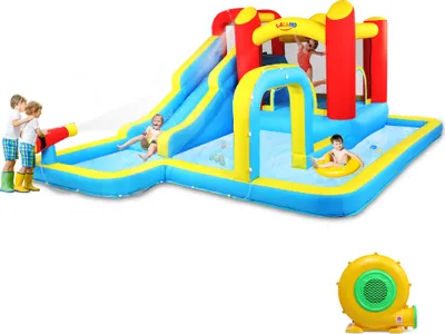 Produktbild von FCH Aufblasbare Hüpfburg mit Gebläse,Wasserrutsche aufblasbar Spielpool Wasserspielcenter Wasserpark, 465 x 365 x 195cm