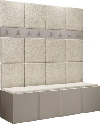 Produktbild von MIRJAN24 Garderoben-Set Orion V, Garderobe mit Sitzbank mit 16 x Wandpanel 42x42 (Farbe: Cashmere, Abriamo 3)