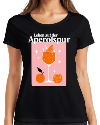 Produktbild von Leben auf der Aperolspur Aperol Spritz Sommer Orangen Party Bar Damen T-Shirt, Schwarz, S