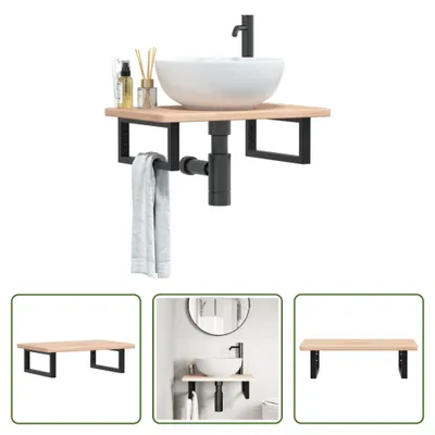 Obrázok produktu pre The Living Store Umývadlová doska s konzolou z ocele a masívneho dubového dreva
