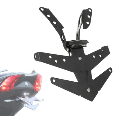 Image de Support de plaque d'immatriculation en acier carbone noir pour moto