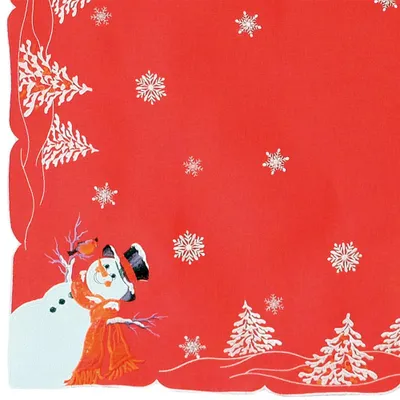 Imagen del producto de Mantel individual DOREEN, diseño de muñecos de nieve, color rojo, material: poliéster, dimensiones: 85 x 85 cm