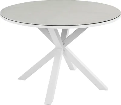 Produktbild von BELIANI Gartentisch Taupe und Weiß Aluminium ⌀ 120 cm für 4 Personen Keramikglasplatte Rund X-Beine Outdoor Terrasse Balkon Möbel Garten Ausstattung