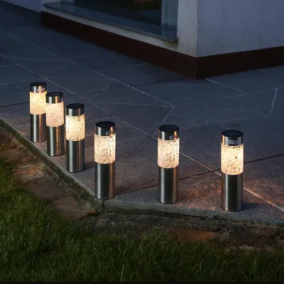 Produktbild von LED Solar Wegleuchten Mosaik - warmweiße LED - Edelstahl - Erdspieß - H: 22cm - silber - 6er Set