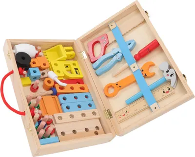 Immagine prodotto di Cassetta degli attrezzi in legno, giocattolo, lavorazione fine, puzzle giocattolo fai da te, costruzione educativa, per bambini