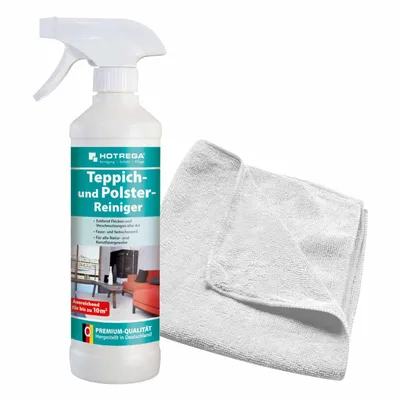 Produktbild von HOTREGA Teppich und Polster Reiniger 500 ml + Microfasertuch 40 x 40 cm, Textilreiniger, materialschonend