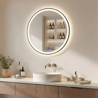 Produktbild von ARTFORMA LED Badspiegel rund 60 cm schwarz matt mit Touch und Antibeschlag