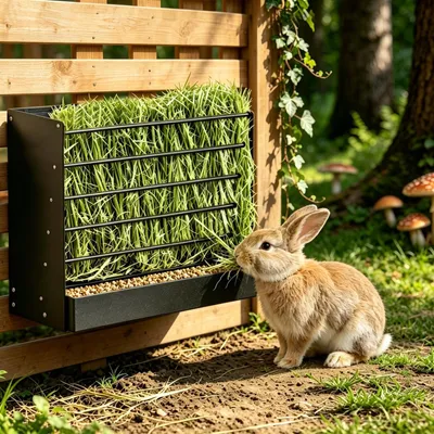 Imagen del producto de Caja colgante de heno, 2 en 1, para conejos y cobayas, fabricada en metal