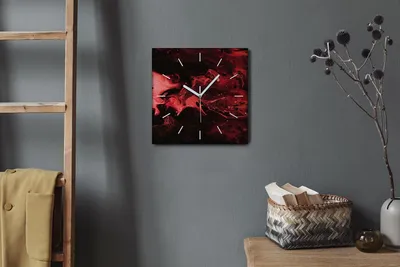 Produktbild von Coloray Hodiny Unikátní 30x30 cm  Tiché hodiny Pro obývací pokoj a kuchyň Nástěnné hodiny Plátno Bílé ručičky hodin - Červená voda