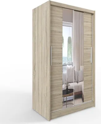 Produktbild von Easy4You C2 Sonoma Schiebetüren Kleiderschrank 150x200x58 cm mit Spiegel - Schlafzimmermöbel, Aufbewahrung - Mehrzweckschrank - Farbe: Sonoma