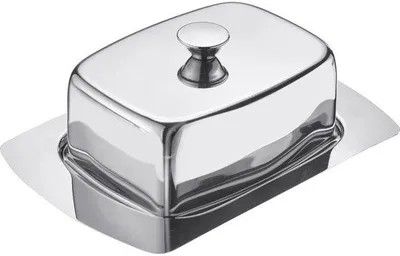 Produktbild von Ibenzoa® Edelstahl-Butterdose zum Servieren & Aufbewahren mit Deckelknopf – silberfarben, 19 x 12,8 x 7 cm, für Küche & Gastronomie