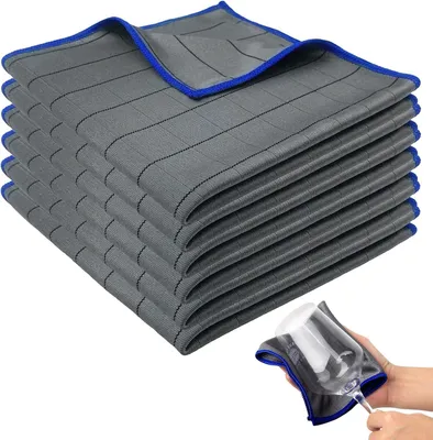 Imagen del producto de Paños de limpieza de microfibra Carbon, paquete de 6 unidades, 40 x 40 cm, para limpieza de ventanas