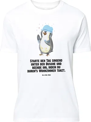Produktbild von Mr. & Mrs. Panda Größe XL T-Shirt Pinguin Duschen - Weiß - Geschenk, Tshirt, Neustart, Singen, Dusche, Shirt, Duschkonzert, Baden, mit Spruch, Pinguine