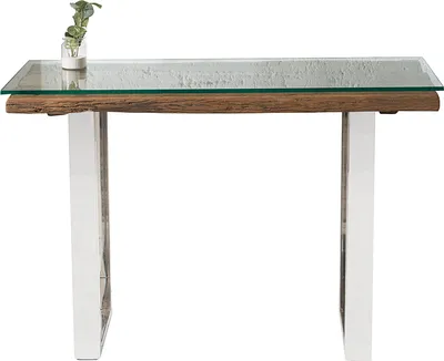 Produktbild von riess-ambiente Massive Konsole BARRACUDA 120cm Teak mit Stahl Kufenfüßen Glasplatte Konsolentisch