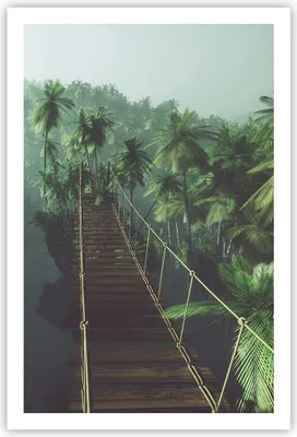 Produktbild von Poster - Poster ohne Rahmen - Dschungel Palme Brücke - 61x91,5 cm - Wand Bild - Wanddeko - Wandbilder - Kunstposter - Wandposter - Bilder - Kunstdruck - Wanddekoration - Wandbild - P2XPA61x91-3674