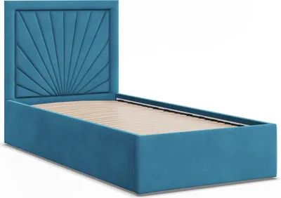 Produktbild von Polsterbett 90x200 VASTO ohne Bettkasten mit Holzlattenrost, Einzelbett mit Kopfteil Blau