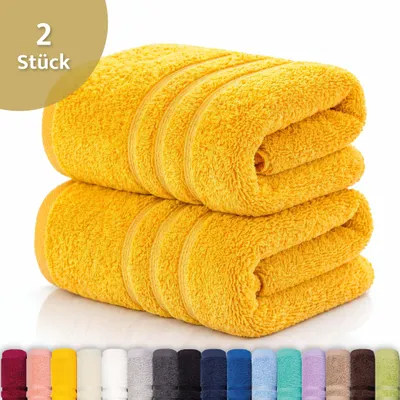 Produktbild von Lavea® 2er Set Duschtuch 70x140 cm, 100% Baumwolle – Weiches Frottee Duschtuch, Badetücher Set für Badezimmer, Frottierserie Elena - Rapsgelb