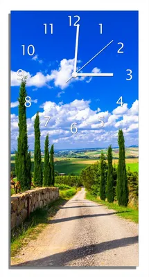 Produktbild von Wallario Design Wanduhr bedruckt, Größe 30 x 60 cm, Motiv: Zypressenweg in der Toskana