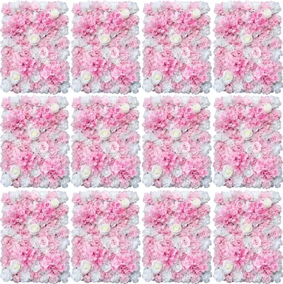 Produktbild von Künstliche Blumenwand, Set von 12, Realistische Seidenblumen, Weiß Rosa