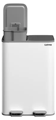 Productafbeelding van Dubbele afvalbak voor de keuken - 60 liter - roestvrij staal - 2 compartimenten - deksel met soft-close mechanisme - voetpedaal - binnenbak van PP-kunststof