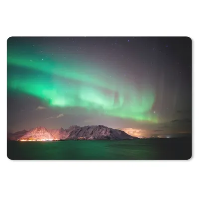 Produktbild von MuchoWow® Schreibtischunterlage Nordlichter - Grün - Insel - Norwegen 60x40 cm - XXL Mauspad - Großes Mauspad