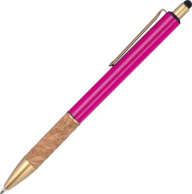 Produktbild von Touchpen Metall-Kugelschreiber mit Korkgriffzone / Farbe: pink