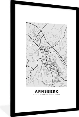 Produktbild von MuchoWow® Gerahmtes Poster Arnsberg - Karte - Stadtplan - Deutschland - Karte 60x90 cm - Poster mit Schwarzem Bilderrahmen Wandposter Rahmen Foto Bilder - Dekoration - Wandposter Wohnzimmer - Hochwertig