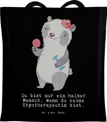 Produktbild von Mr. & Mrs. Panda Jutebeutel Ergotherapeutin Herz - Schwarz - Geschenk, Ausbildung, Tasche, Witzig, Lustig, Beutel, Beruf, Spruch, Schultasche, Uni, Shopping